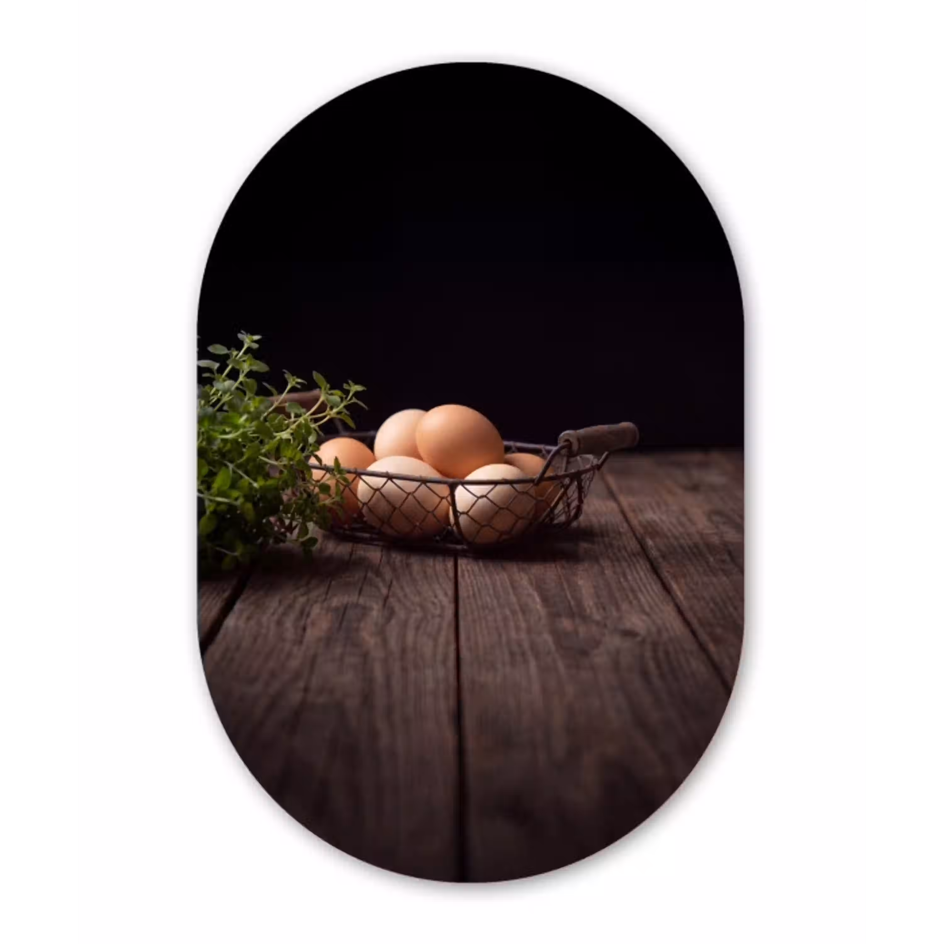 Eieren - Mand - Eten Wandcirkel Ovaal Glas middel -3d