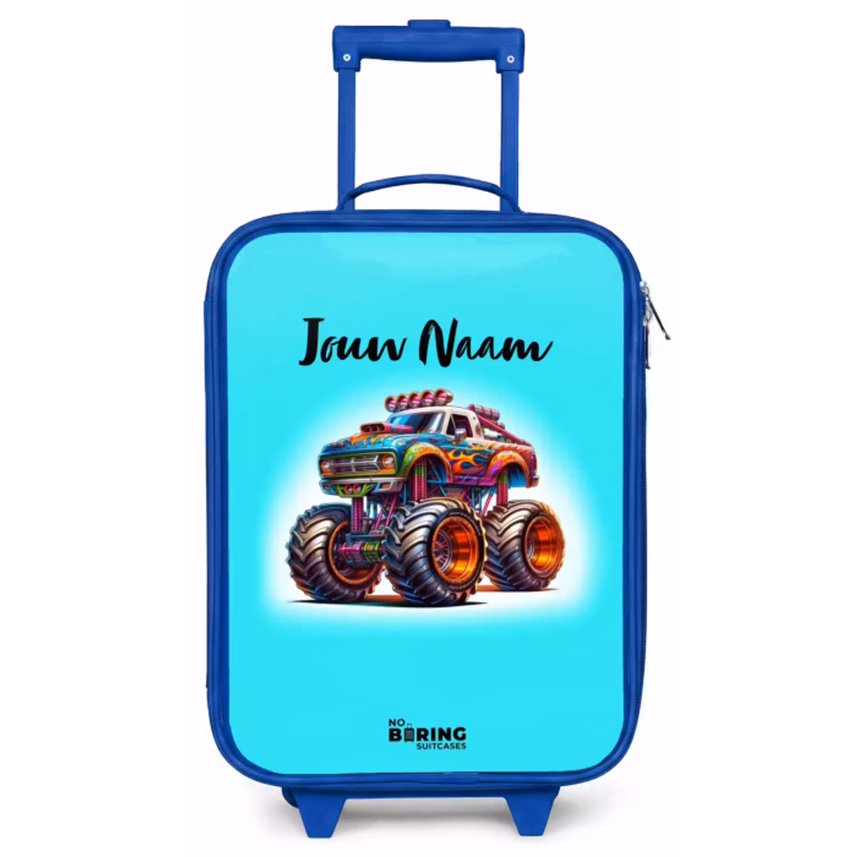 Monstertruck op Lichtblauwe Achtergrond Kinderkoffer - Blauw klein -zz3dotto