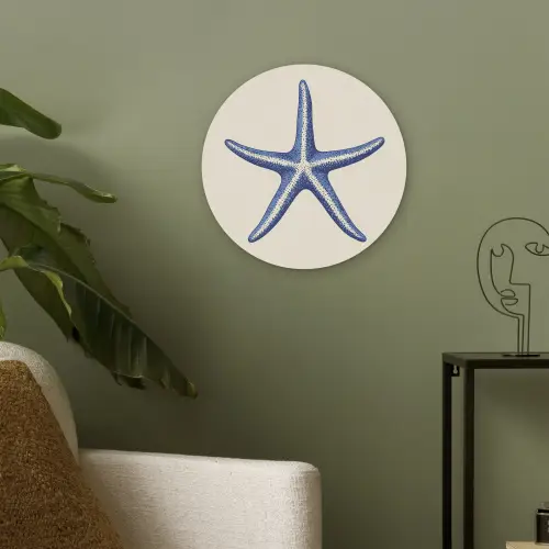 Blauwe zeester - Minimalistisch - Beige Akoestische PET Vilt - Rond klein -sfeer2