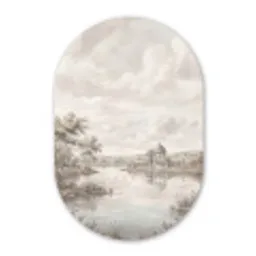 Landschap - Water - Natuur - Sepia Wandcirkel Ovaal Forex klein -3d