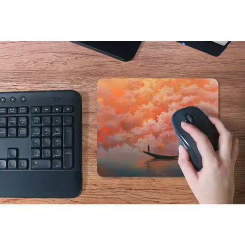 Zee - Boot - Wolken - Oranje muismat rubber klein -toetsenbord
