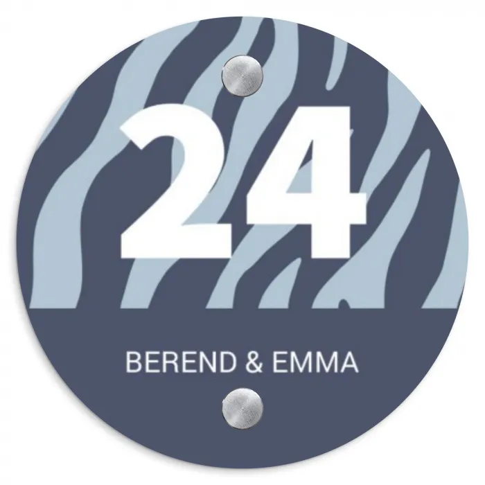 Blauw zebra - Klassiek Naambord Rond klein -3d