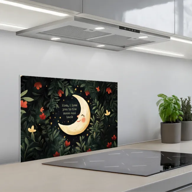 Maan - Quote - Bloemen - Sterren keuken achterwand spatscherm klein -3d_schuin