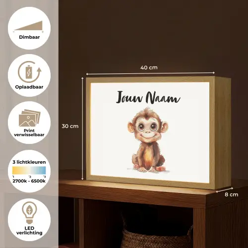 Aap - Baby - Jungle dieren Light Box met batterij (Wandlamp kind) middel -USP_websiteoverzichtNL