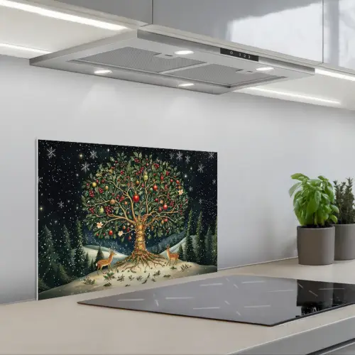 Feestboom - Winterhemel - Kleurrijk keuken achterwand spatscherm klein -3d_schuin