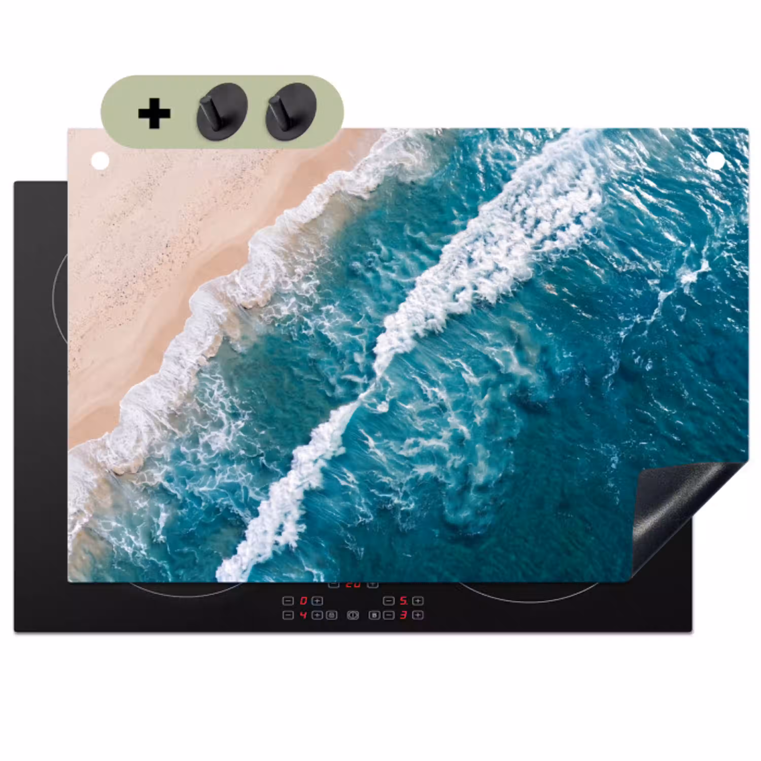 Zee - Strand - Golven - Natuur - Blauw Inductie beschemer met haakjes klein -3d