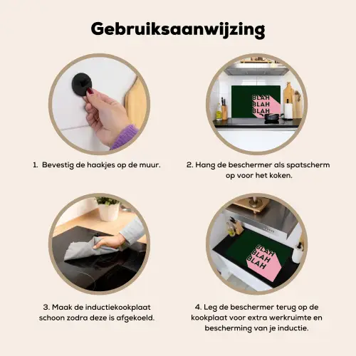 Donkergroen - Tekst - Schaduw - Grafisch Inductie beschemer met haakjes klein -ky-gebruik-nl