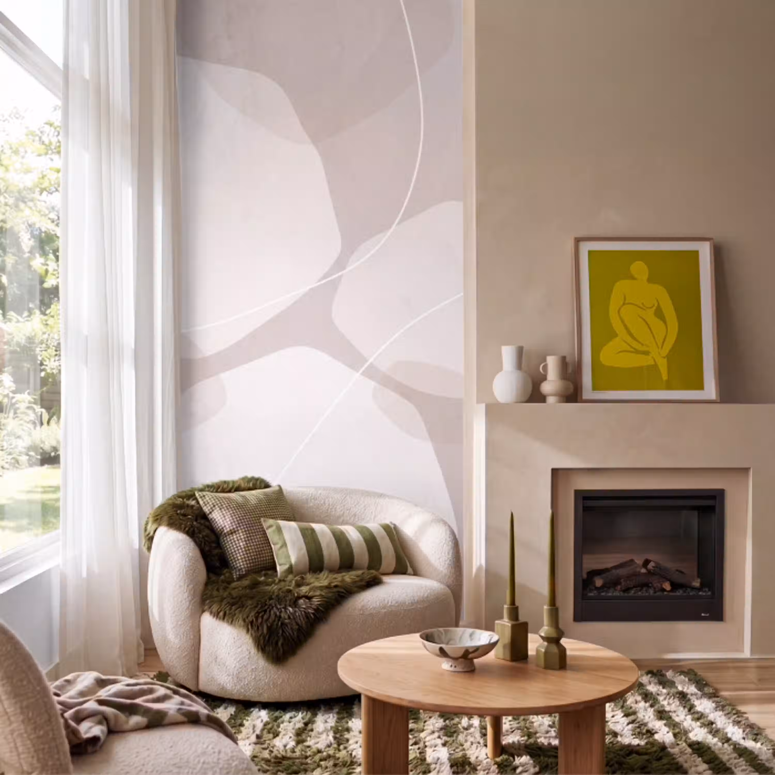 Abstract - Vormen - Beige Behang Vlies klein -sfeer2