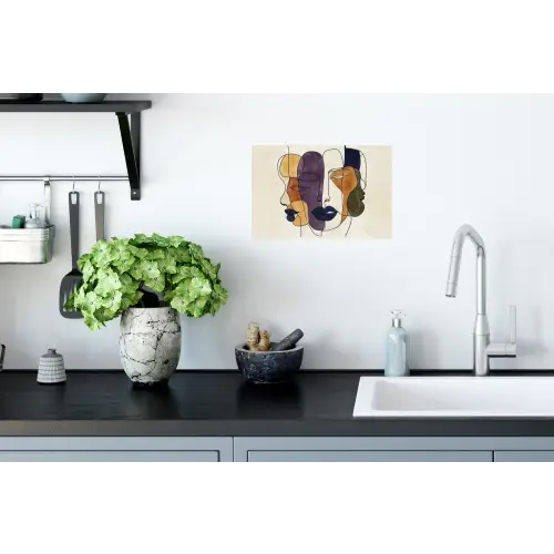 Abstract - Overlappende gezichten - Paars - Donkergroen Muursticker klein -keuken