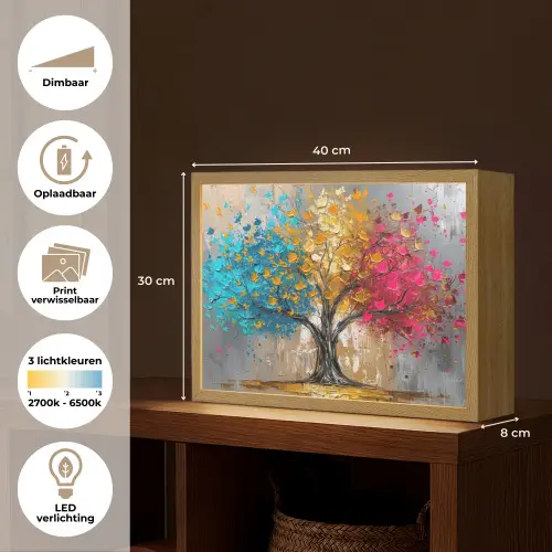 Boom - Kleurrijk - Grijs - Modern Light Box met batterij (Wandlamp) middel -USP_websiteoverzichtNL