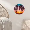 Palmboom - Zonsondergang - Horizon - Strand - Oranje - Roze Wandcirkel behangsticker klein -sfeer4