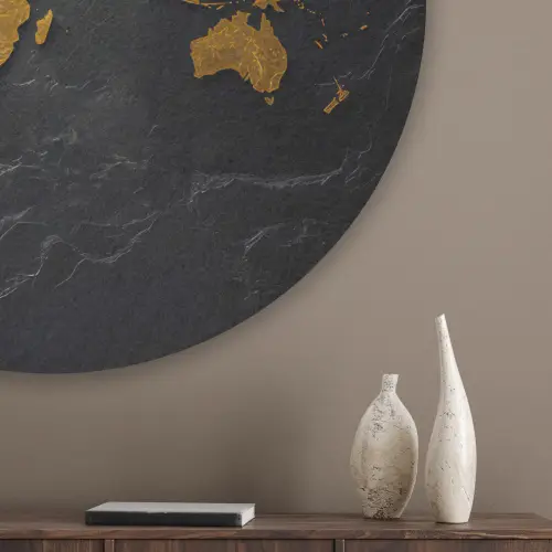 Wereldkaart - Goud - Steen Akoestische PET Vilt - Rond klein -sfeer5_closeup