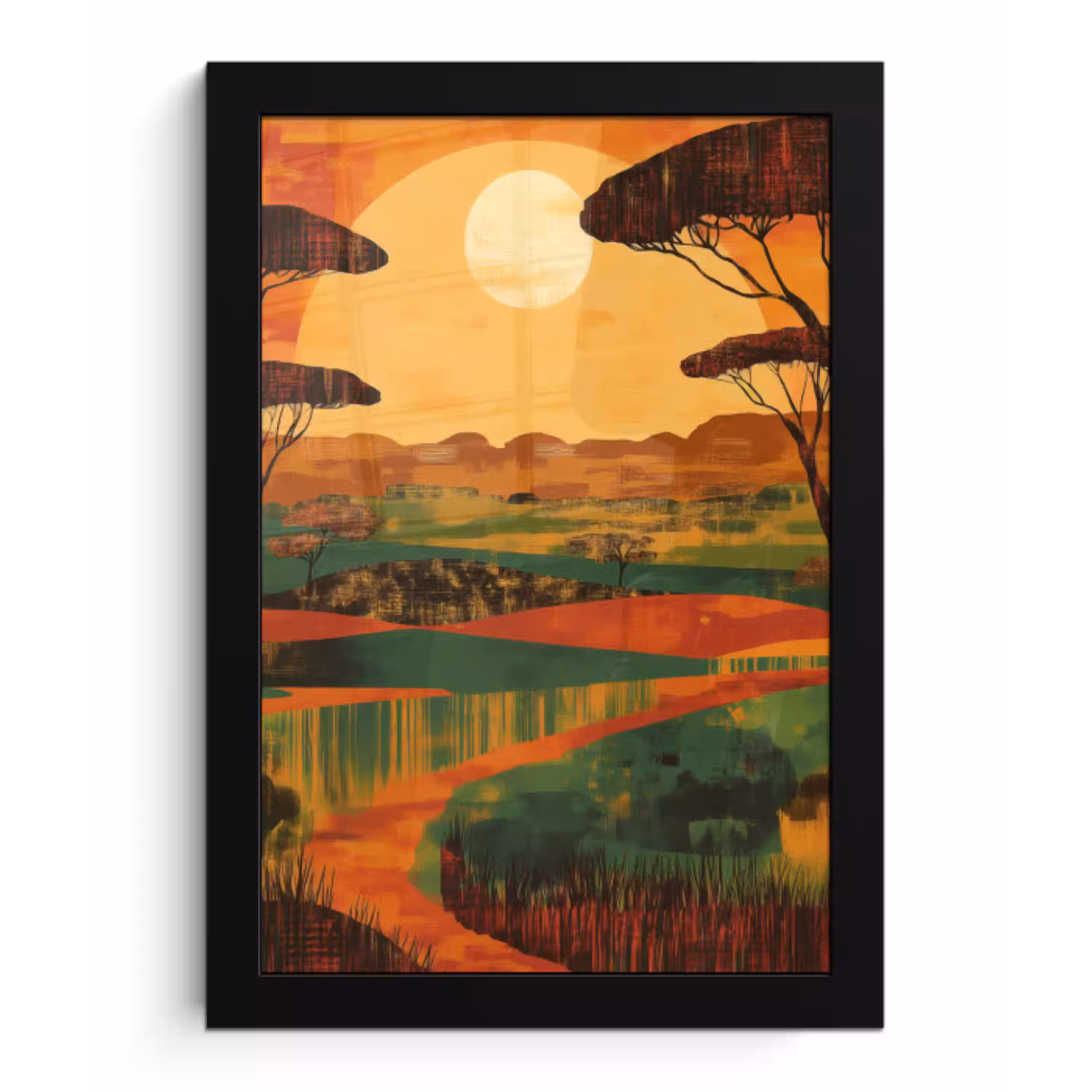 Landschap - Afrikaans - Zon fotolijst zwart zonder passe partout klein -3d