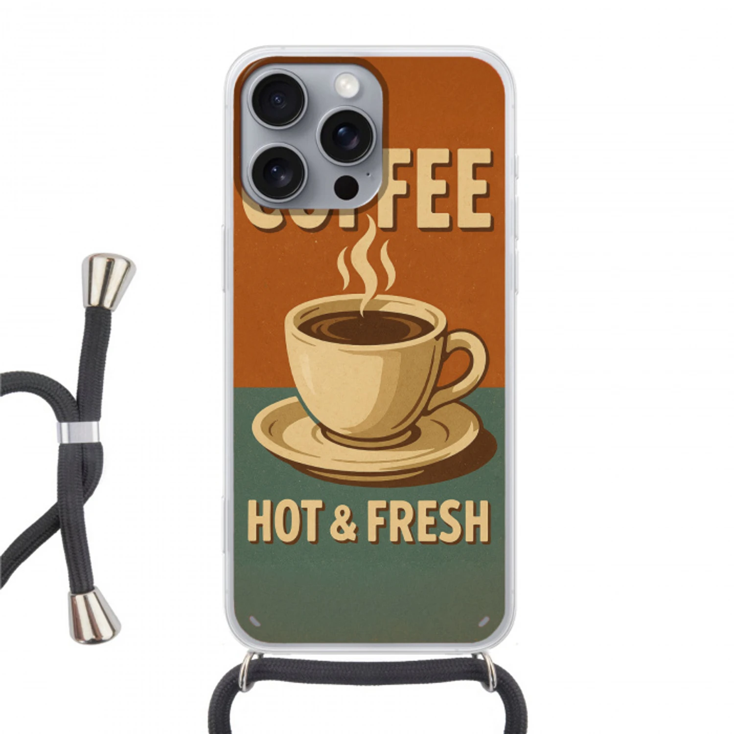 Koffie - Kop - Vintage - Quote Hoesje iPhone 16 Pro Max met koord klein -3d