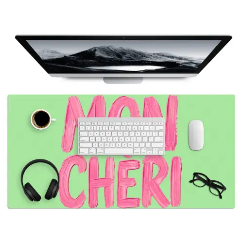 Mon cheri - Groen - Roze Muismat XXL klein -3d