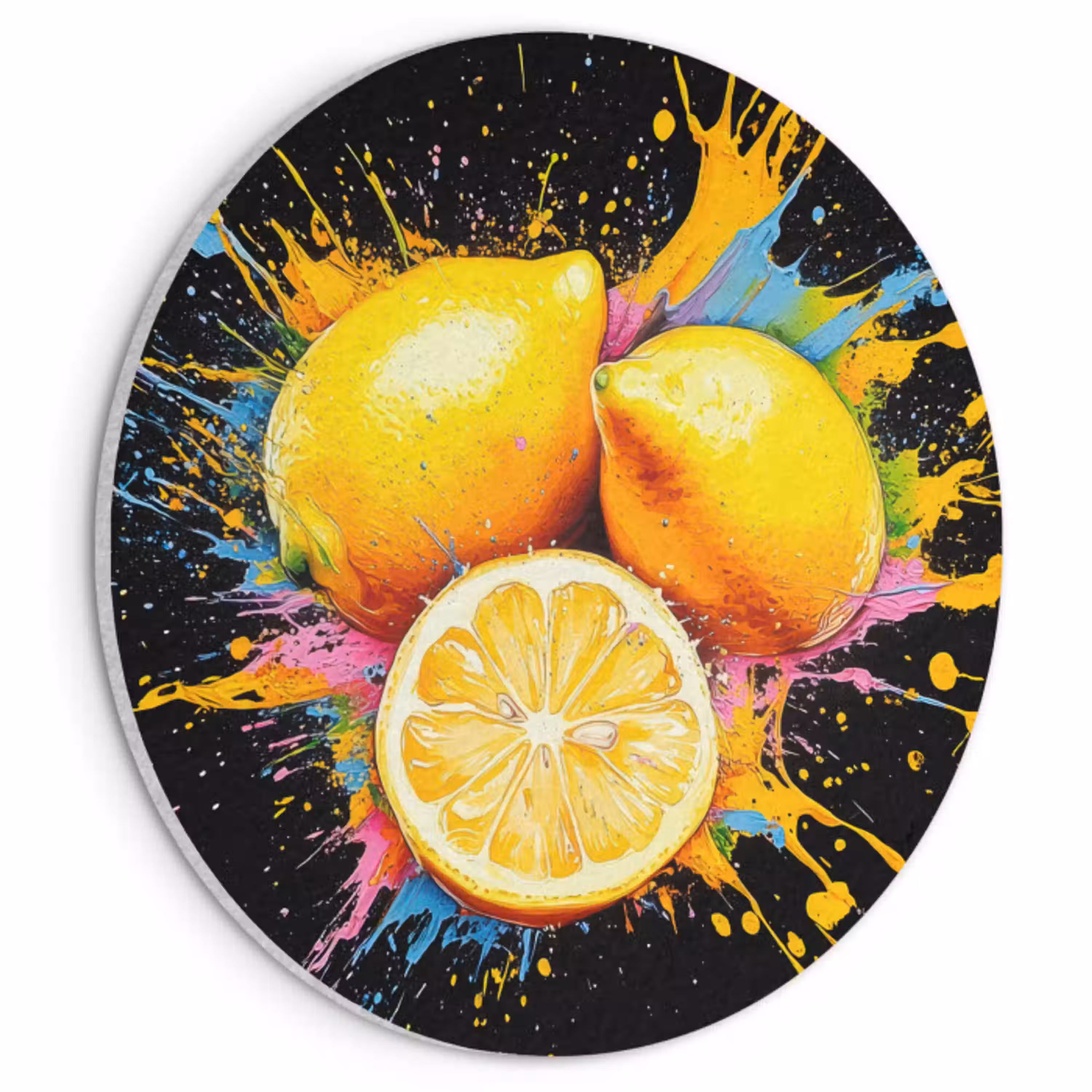 Citroen - Graffiti - Kleurrijk - Verf - Modern Akoestische PET Vilt - Rond klein -3d