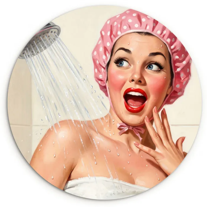 Vrouw - Douche - Roze Wandcirkel kunststof plaat 5mm dik klein -3d