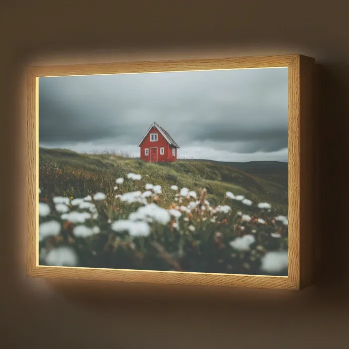 Heuvel - Huisje - Bloemen - Wit Light Box met batterij (Wandlamp) middel -z3d_website