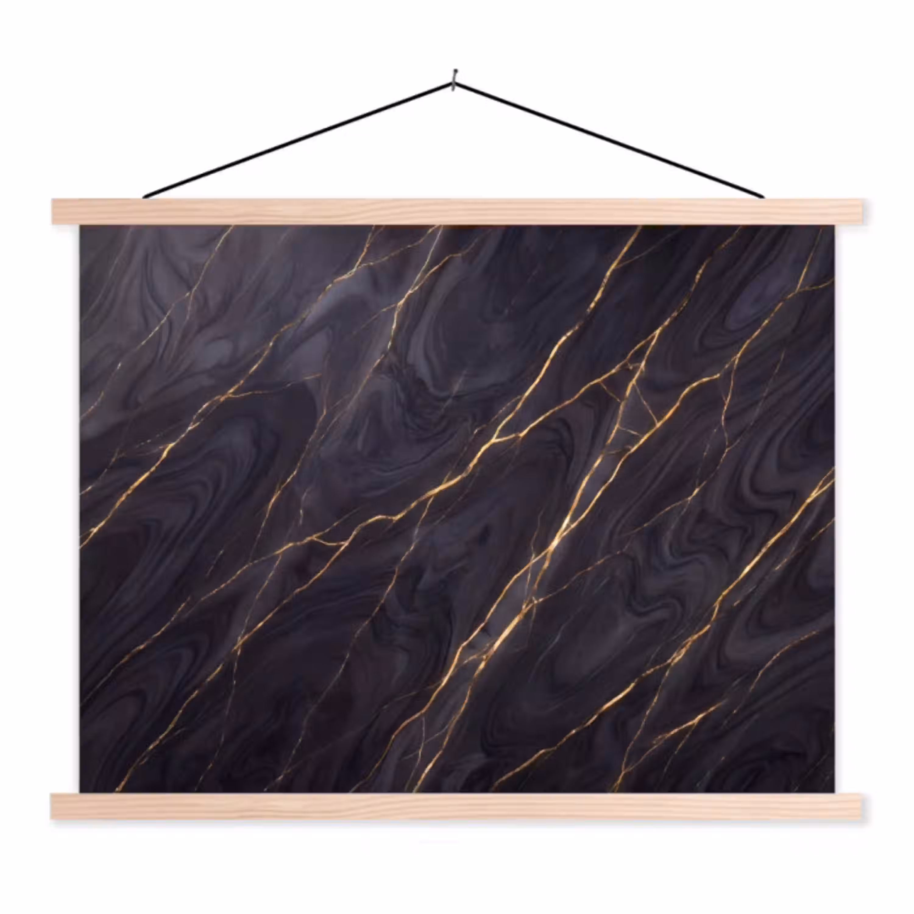 Marmer - Goudaders - Abstract - Modern - Zwart textielposter latten blank klein -3d