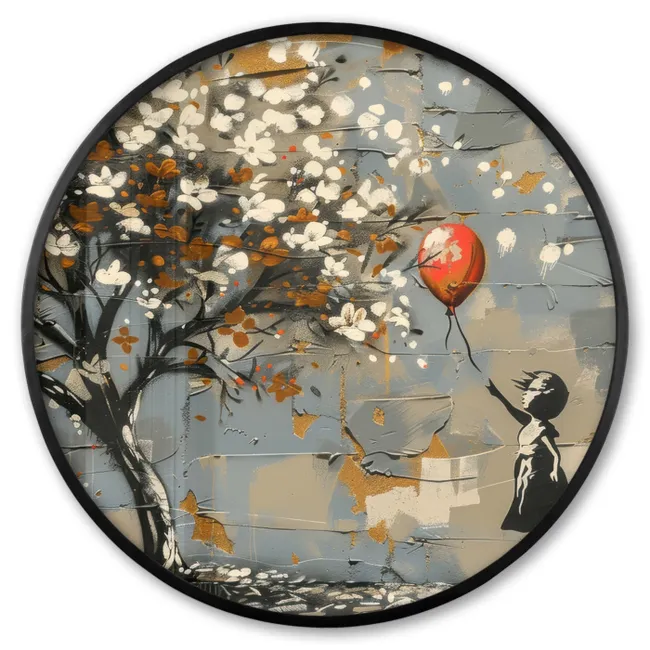 Ronde fotolijst - Boom - Graffiti - Banksy Style - Balloon Girl