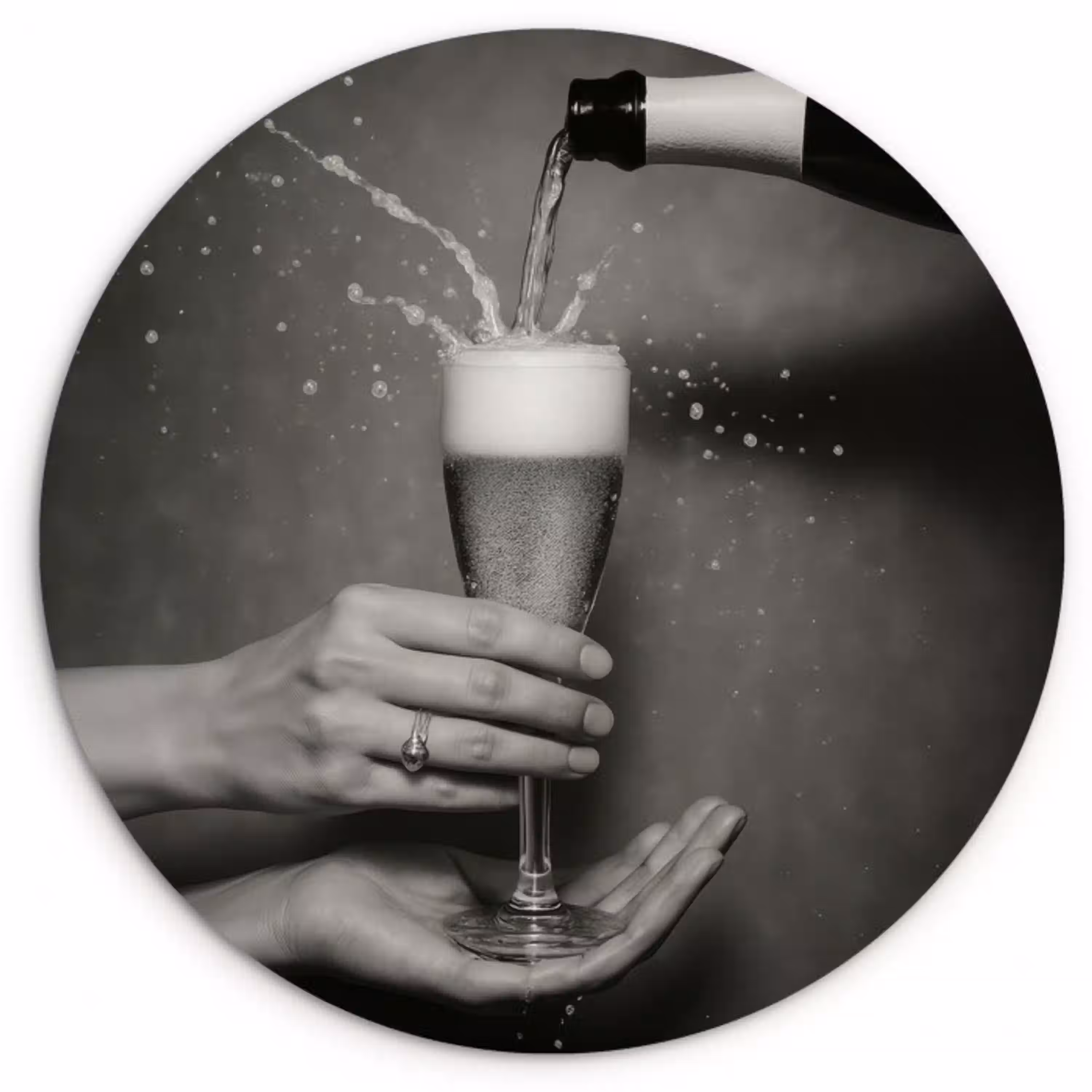 Champagnefles - Glas - Minimalistisch - Spetters Wandcirkel plexiglas klein -3d