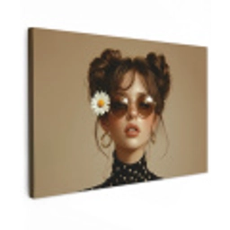 Vrouw - Beige - Bloem - Modern - Portret Tuinposter op houten frame 2 cm dik klein -3d