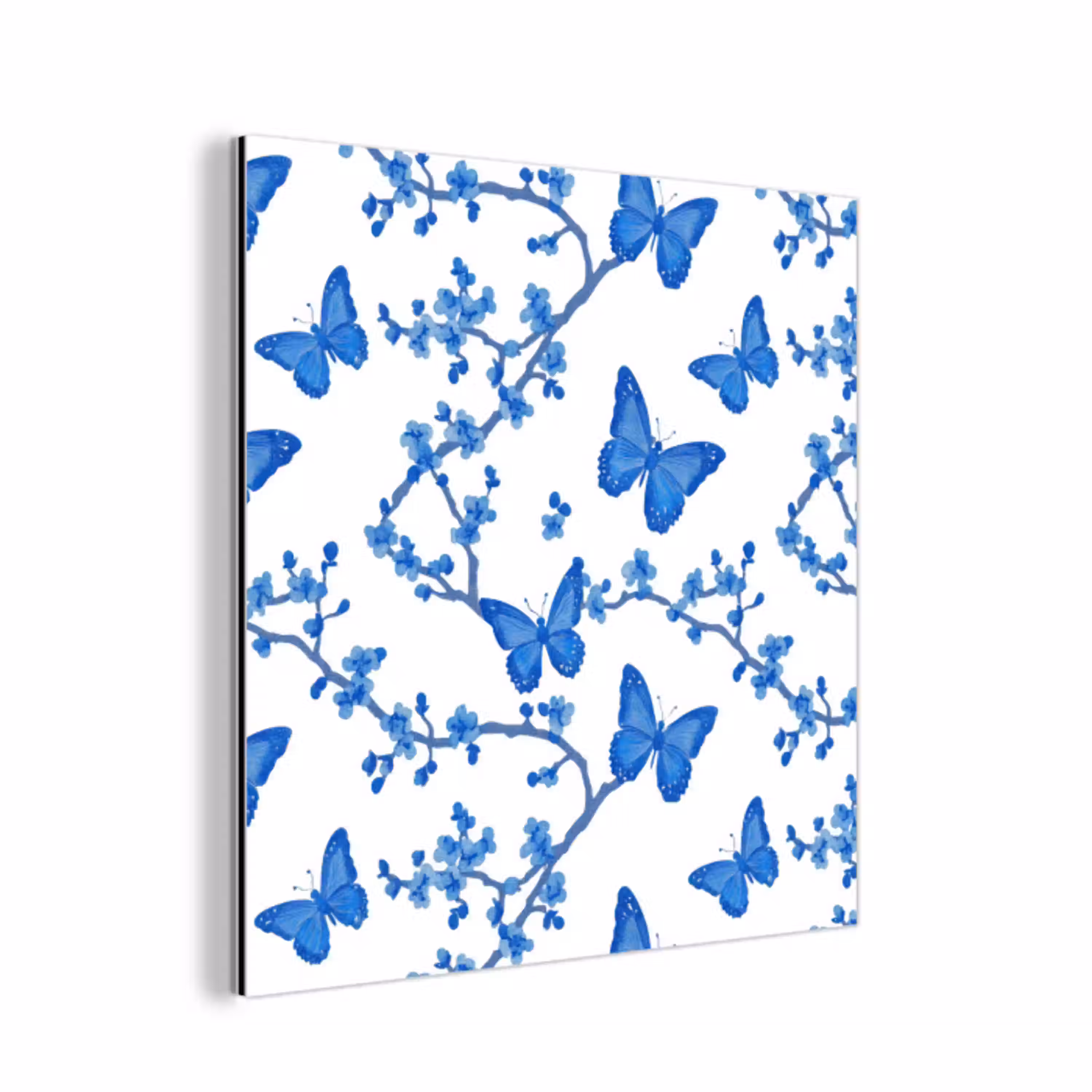 Vlinder - Bloemen - Blauw aluminium wit klein 46 -3d