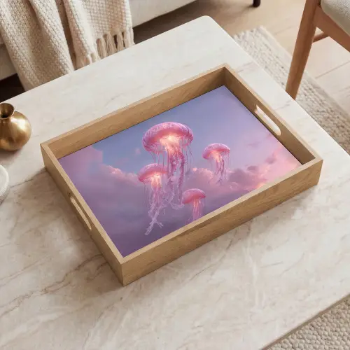 Kwallen - Roze - Wolken Dienblad Rechthoek middel -sfeer1