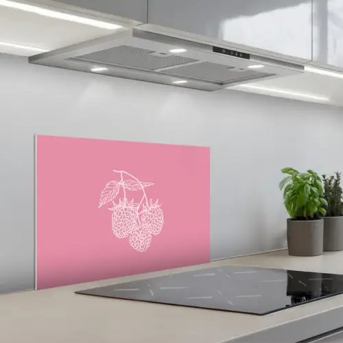 Frambozen - Steel - Getekend - Roze keuken achterwand spatscherm klein -3d_schuin