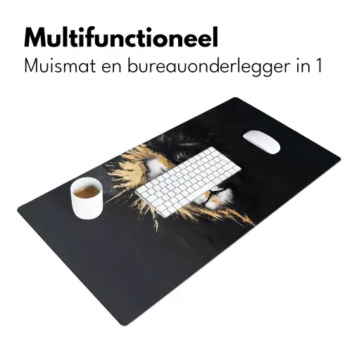 Leeuw - Gesplitst - Zwart - Lijn Muismat XXL klein -sfeer4