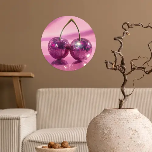 Glitter - Discobol - Roze - Kersen Wandcirkel behangsticker klein -sfeer1