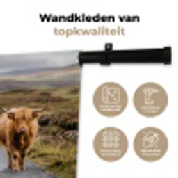 Schotse Hooglanders - Weg - Landschap - Kudde Wandkleed katoen klein -sfeer2