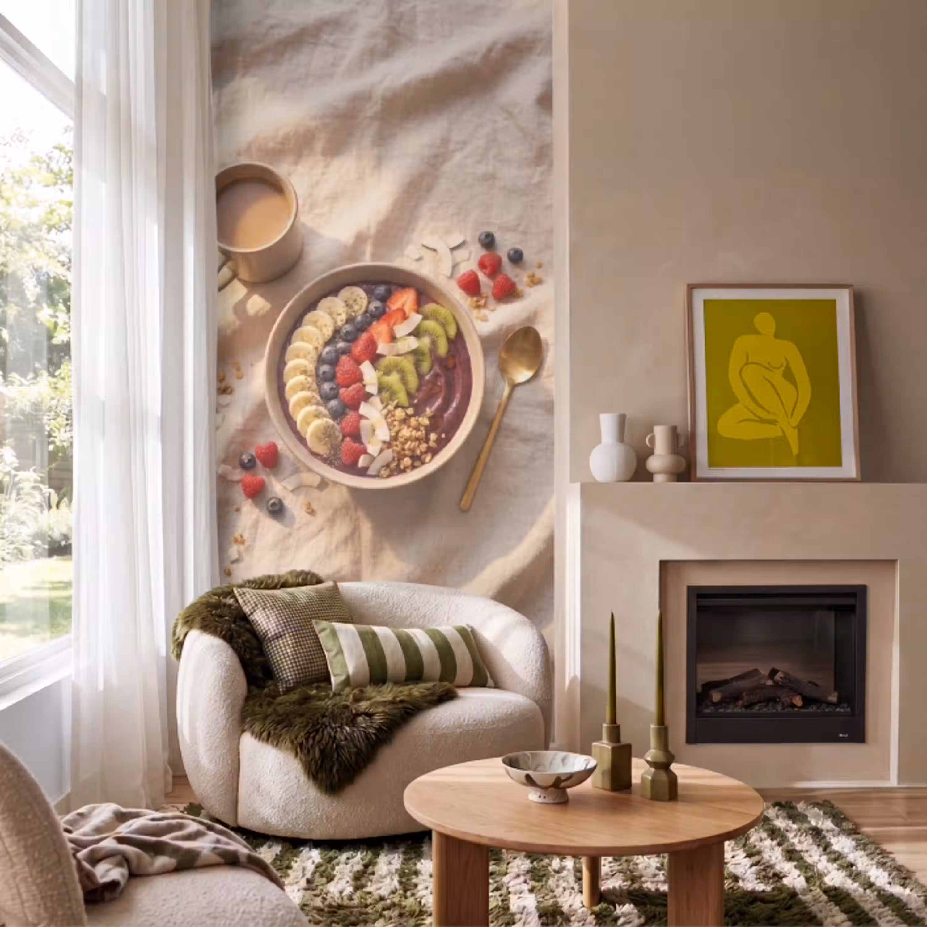 Eten - Ontbijtkom - Fruit - Gezond - Kleurrijk Behang Vlies klein -sfeer2