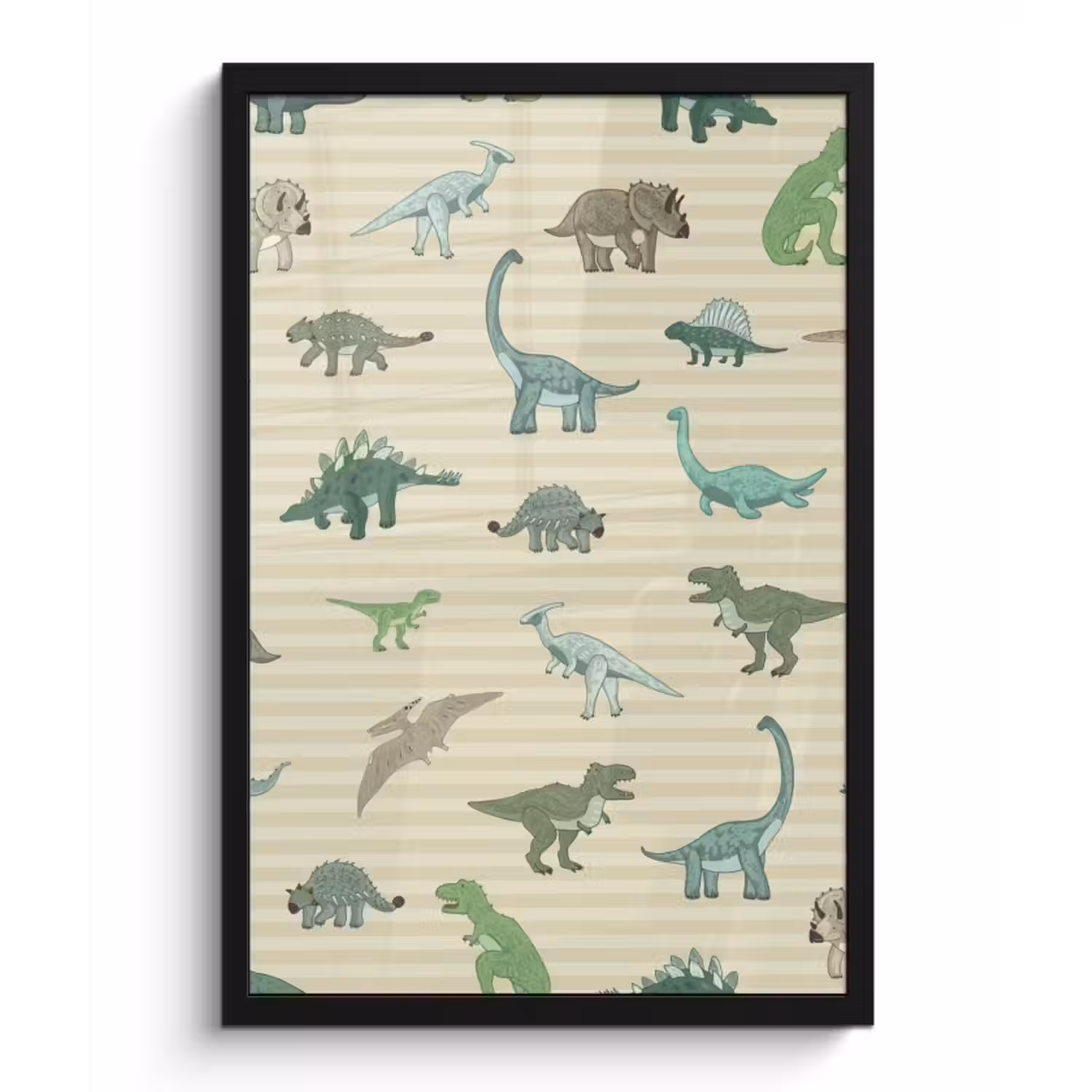 Poster met lijst - Dinosaurus - Bruin - Groen - Jongens - Meisjes - Kinderen