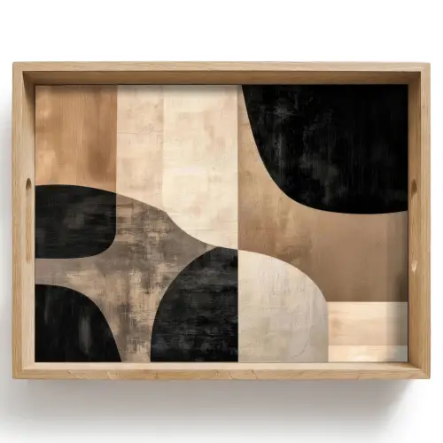 Abstract - Vlakken - Zwart - Rond Dienblad Rechthoek middel -z3d_shopping
