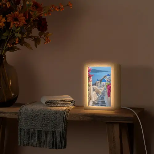 Santorini - Bloemen - Griekenland Light Box met kabel (Tafellamp) klein -sfeer4