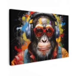 Chimpansee - Aap - dieren - Graffiti - Bril - Koptelefoon - Kleuren canvas 2cm klein -z3d