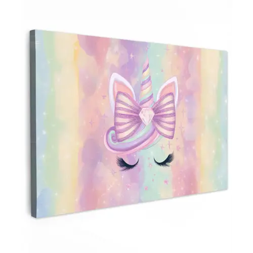 Eenhoorn - Glitters - Regenboog - pastel canvas 2cm klein -z3d