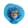 Vrouw - Bloem - Blauw - Modern - Bril - Portret Wandcirkel Organisch Forex 3mm klein -3d