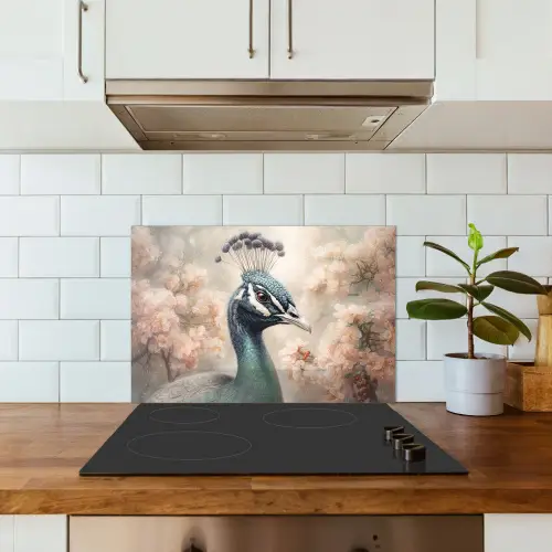 Pauw - Vogels - Bloemen - Boom - Botanisch keuken achterwand spatscherm klein -sfeer2