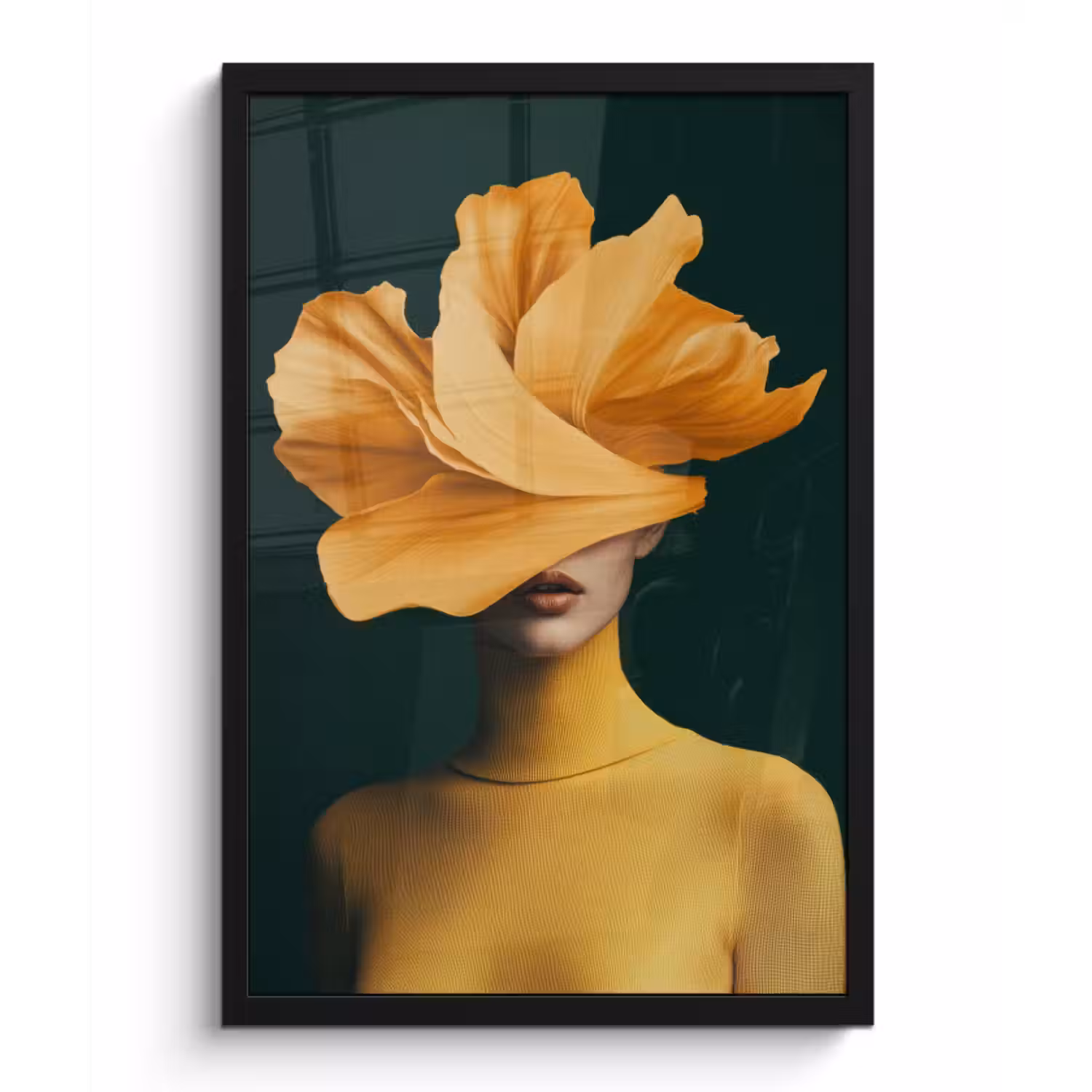 Poster met lijst - Vrouw - Hoed - Geel