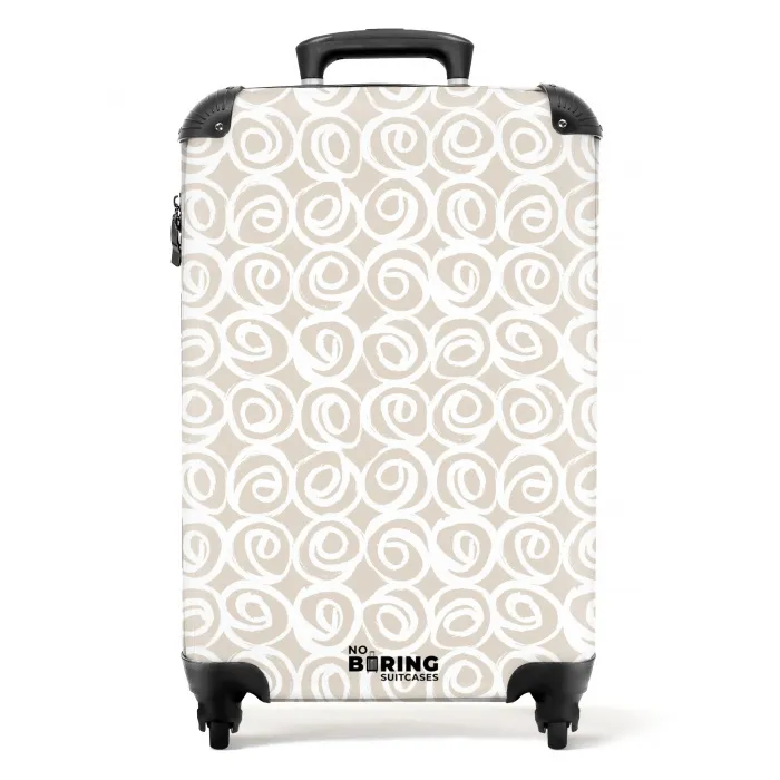 Witte krullen op taupe achtergrond NBS - Handbagage koffer - Volwassenen Unisex middel -productfoto_recht