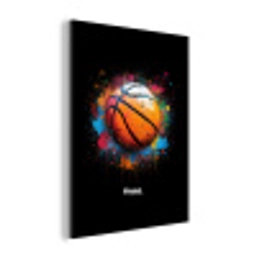 Oranje basketbal te midden van verfspetters aluminium wit klein -3d
