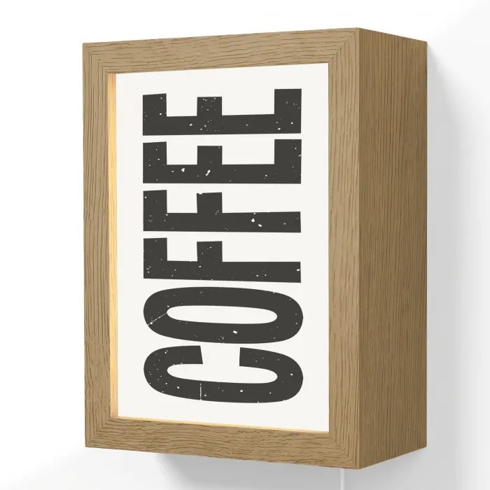Koffie - Decoratie - Japandi - Vintage Light Box met kabel (Wandlamp) klein -3d
