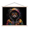 Kat - Jas - Graffiti - Bril - Zwart textielposter latten blank klein -3d