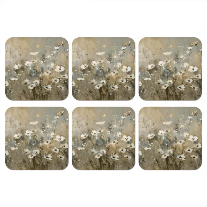 Bloemen - Wit - Natuur - Grijs - Modern onderzetter kurk middel -3d