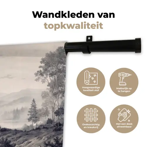 Mistig - Berglandschap - Illustratie Wandkleed katoen klein -sfeer2