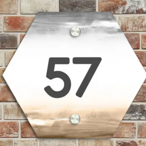 Aquarelachtergrond - Zwart beige - Traditioneel Naambord Hexagon klein -sfeer2