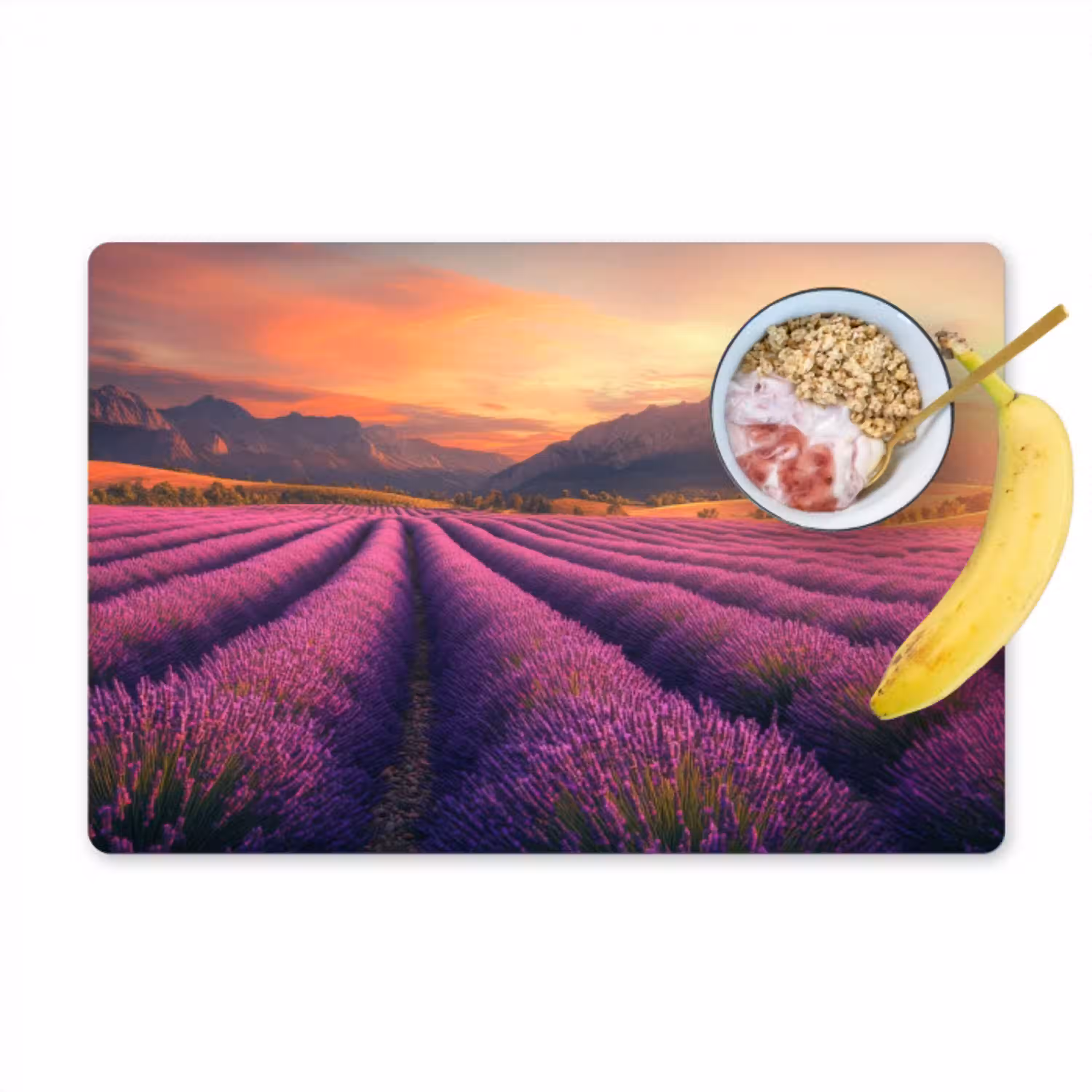 Lavendelveld - Zonsondergang - Paars Placemat vinyl groot -zzzproduct_Kitchenyeah-website