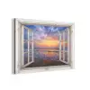 Doorkijk - Zee - Strand - Zonsondergang - Blauw aluminium wit klein -3d